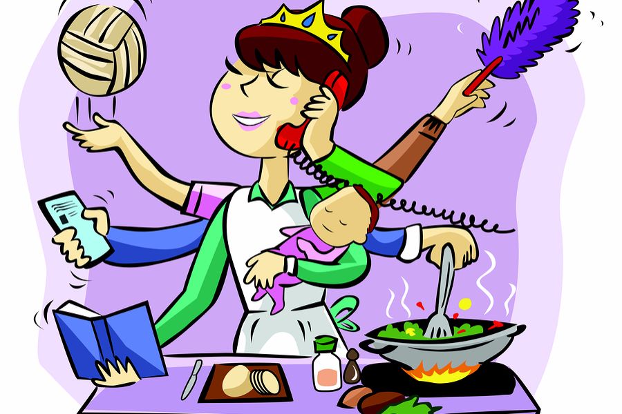 Drukke moeder cartoon