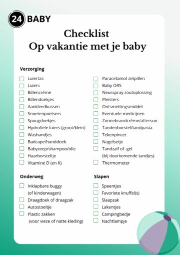 Elk jaar Tonen Verlaten Checklist vakantie baby: wat neem je mee? – 24Baby.nl