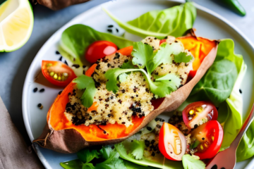 Zoete aardappel, quinoasalade en zalm