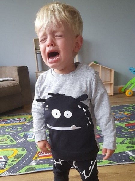 Peuter huilt want hij wil niet op de foto