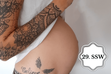 So sieht ein Babybauch in der 19. SSW aus.