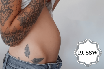So sieht ein Babybauch in der 19. SSW aus.