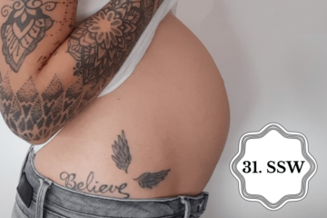 So sieht ein Babybauch in der 31. SSW aus.