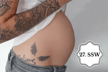 So sieht ein Babybauch in der 27. SSW aus.