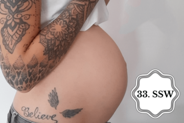 So sieht ein Babybauch in der 33. SSW aus.