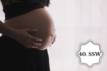 So sieht ein Babybauch in der 40. SSW aus.