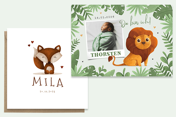 Geburtskarten mit Tieren