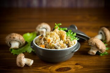 Champignonrisotto mit Lachsstückchen